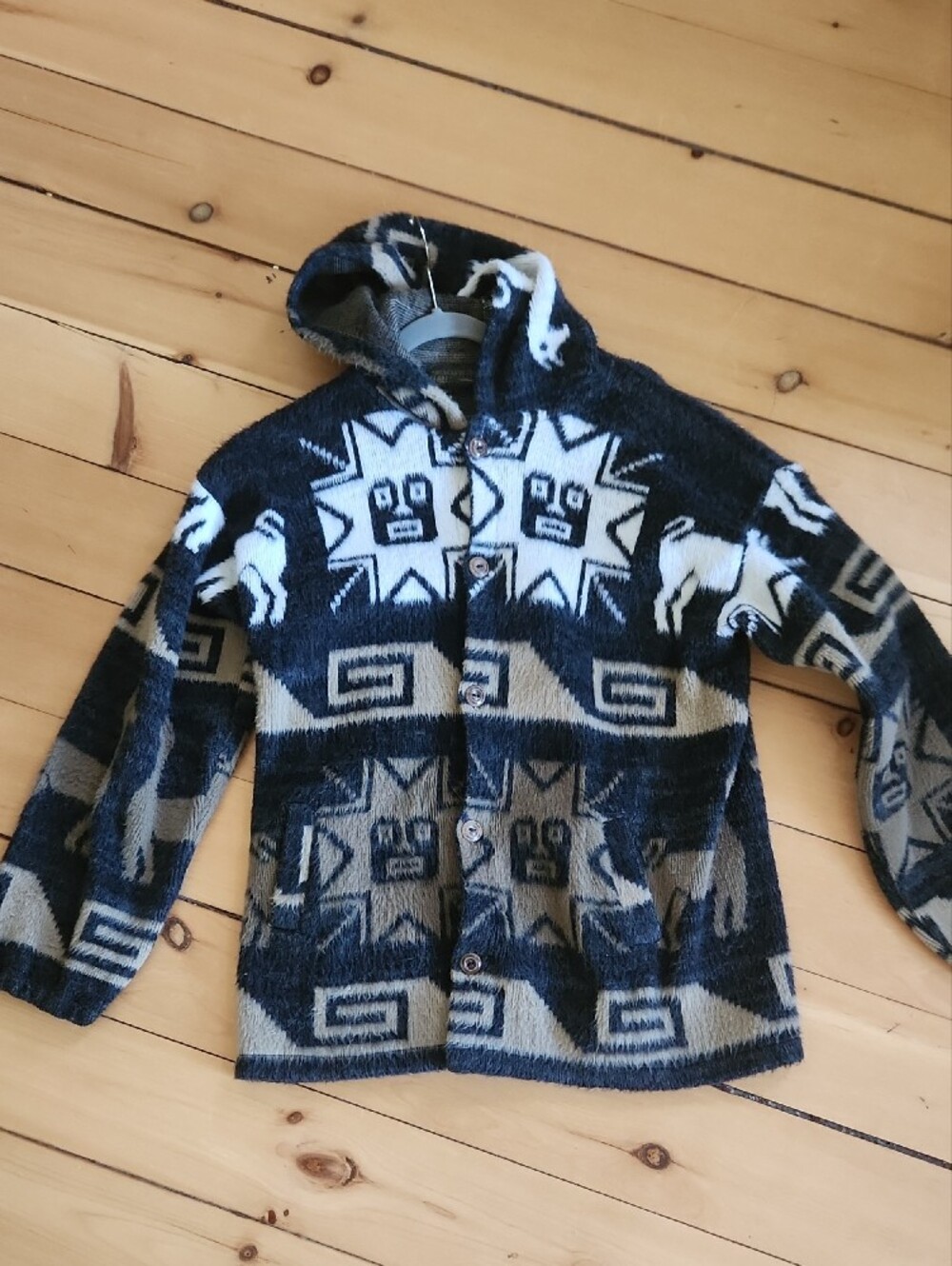 Vintage Ecuadorian Wool Tejidos Atahualpa Tribal Button Up Wool Jacket Hoodie